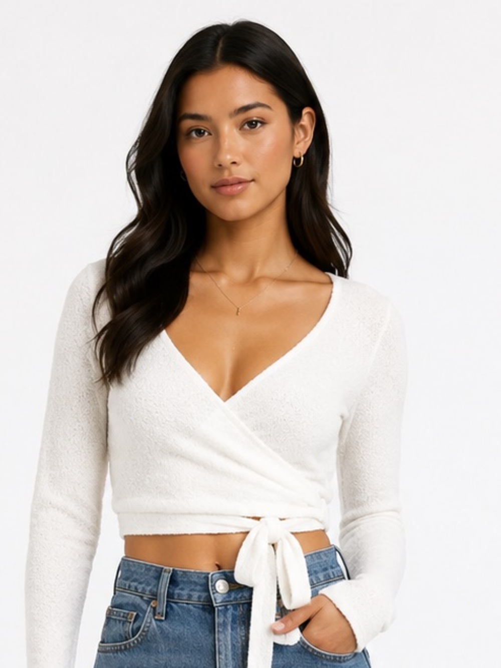 Garage Ivory Tie-Front Cropped Sweater Shrug